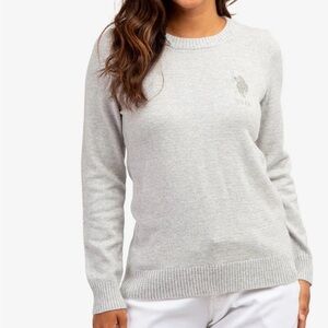 US Polo Ass Women’s Marled Classic Knit Crew Neck Sweater Heather Gray - M
